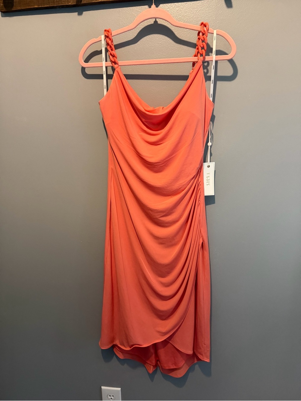 Spear Coral Draped Midi Dress with Braided Straps